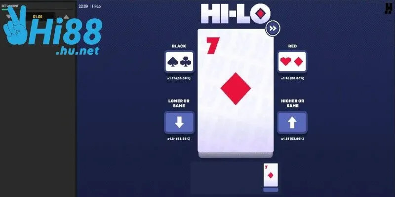 Cards Hi Lo HI88 tựa game bài với sự kết hợp giữa may mắn và phán đoán