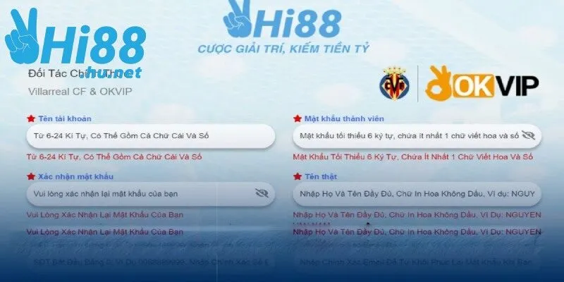 Điền đầy đủ thông tin vào form đăng ký tài khoản